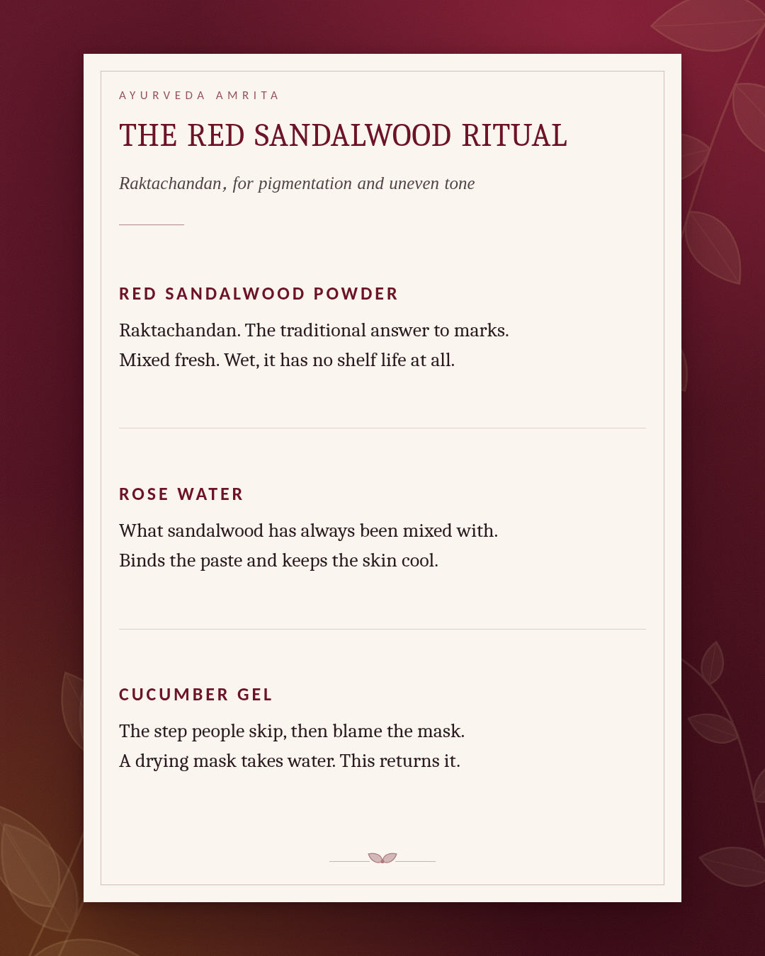 The Red Sandalwood Ritual — Raktachandan, Rose Water & Cucumber Gel