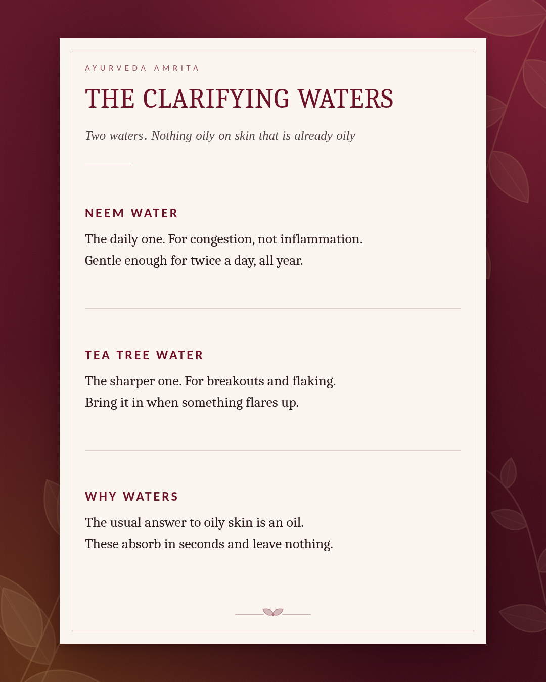 The Clarifying Waters – Neem & Tea Tree Hydrosol Duo for Acne & Dandruff