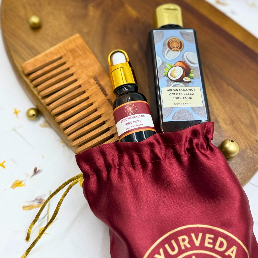 The Bhringraj Ritual — Hair Oiling Gift Set with Neem Wood Comb