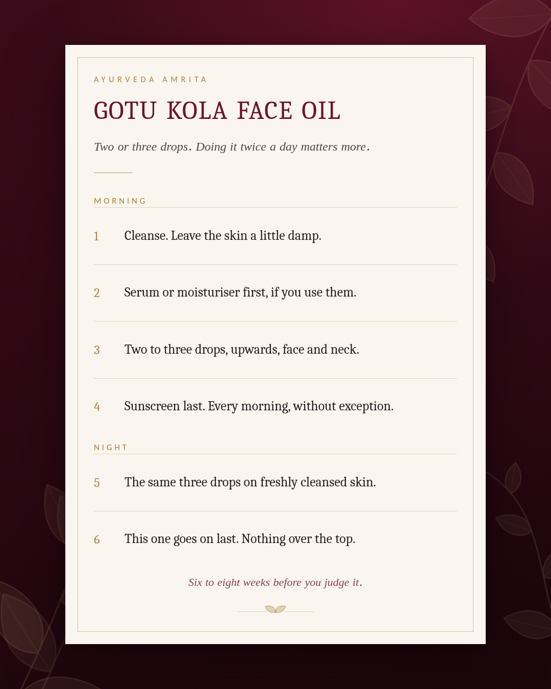 Gotu Kola Anti-Wrinkle Face Oil for Fine Lines & Firmness | 30ml