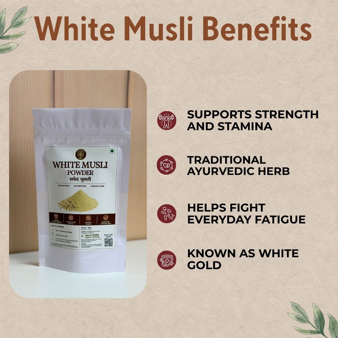 Pure Safed Musli Powder 100g — White Musli Root